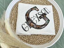 Load image into Gallery viewer, Personalized Baby Boy Outfit | Oatmeal Romper Green Beige Camo Baby Name
