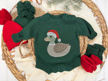 Load image into Gallery viewer, Christmas Duck Baby Sweater Romper – Green Knit
