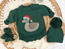 Load image into Gallery viewer, Christmas Duck Baby Sweater Romper – Green Knit
