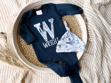 Load image into Gallery viewer, Personalized Baby Boy Outfit | Navy Romper- Airplane Jets Blue Initial Baby Name
