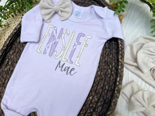 Load image into Gallery viewer, Personalized Baby Girl Outfit | Purple Romper Purple White Baby Name
