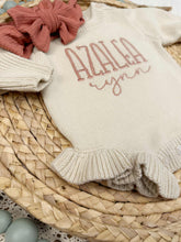Load image into Gallery viewer, Personalized Baby Girl Newborn Outfit | Oatmeal Sweater Romper Pink Baby Name
