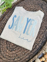 Load image into Gallery viewer, Personalized Kid Shirt | Oatmeal Shirt - Matching Sibling Light Blues
