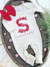 Load image into Gallery viewer, Personalized Baby Girl Outfit | Oatmeal Beige Romper Red Floral Letter - Scarlett Maelyn
