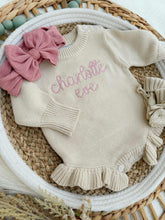 Load image into Gallery viewer, Personalized Baby Girl Newborn Outfit | Oatmeal Sweater Romper Custom Color Baby Name
