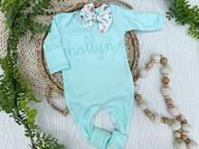 Load image into Gallery viewer, Personalized Baby Girl Outfit | Mint Romper Dark Mint Custom Baby Name
