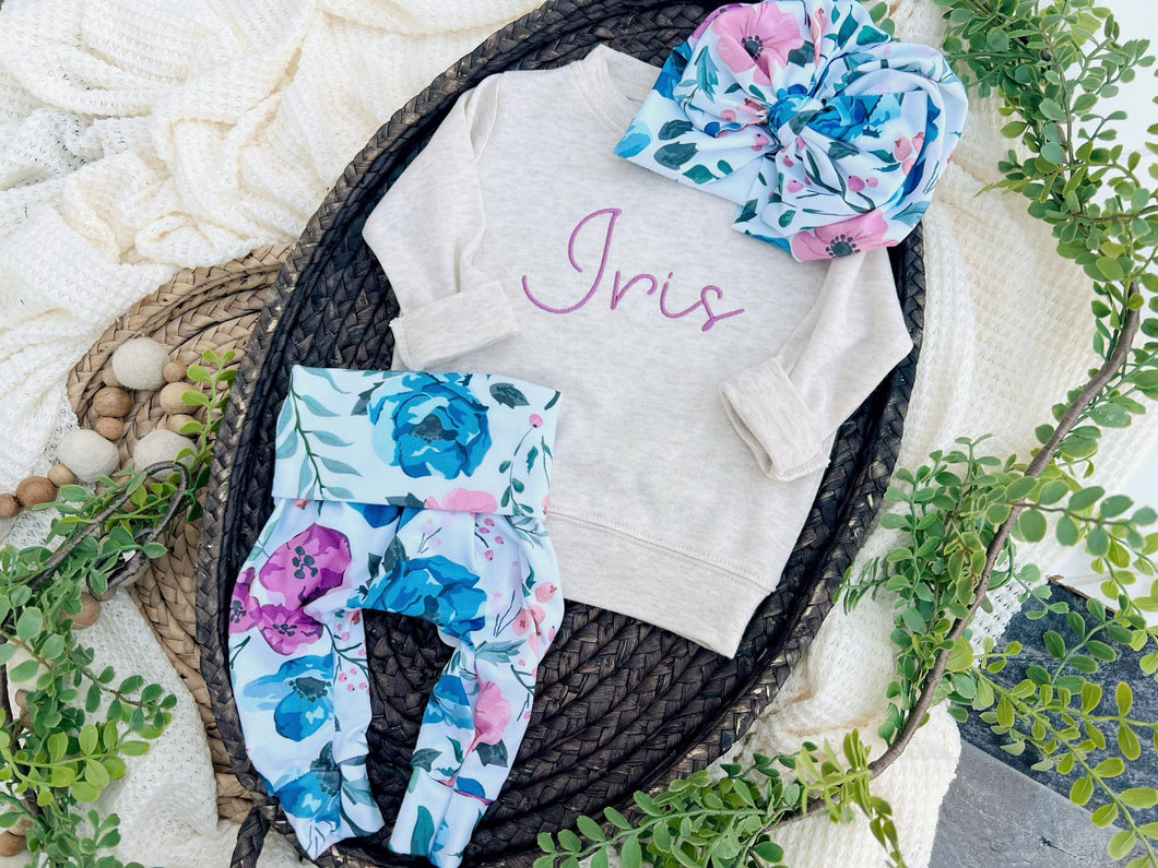 Personalized Baby Name Outfit | Oatmeal Pullover Sweatshirt - Iris