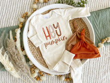 Load image into Gallery viewer, Fall Baby Outfit | Oatmeal Brown Romper Hey Pumpkin
