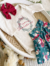 Load image into Gallery viewer, Baby&#39;s First Christmas Girl Outfit | Oatmeal Bodysuit Christmas Floral Skirt - Merry Christmas
