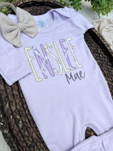 Load image into Gallery viewer, Personalized Baby Girl Outfit | Purple Romper Purple White Baby Name
