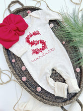 Load image into Gallery viewer, Personalized Baby Girl Outfit | Oatmeal Beige Romper Red Floral Letter - Scarlett Maelyn
