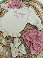 Load image into Gallery viewer, Personalized Baby Girl Newborn Outfit | Oatmeal Sweater Romper Custom Color Baby Name
