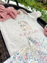 Load image into Gallery viewer, Personalized Baby Girl Outfit | Oatmeal Bodysuit Small Flowers Skirt Pink Baby Name
