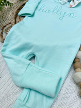 Load image into Gallery viewer, Personalized Baby Girl Outfit | Mint Romper Dark Mint Custom Baby Name
