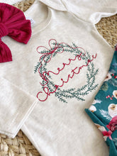 Load image into Gallery viewer, Baby&#39;s First Christmas Girl Outfit | Oatmeal Bodysuit Christmas Floral Skirt - Merry Christmas
