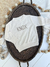 Load image into Gallery viewer, Personalized Baby Name Sweatshirt Set | Oatmeal Pullover Taupe Pants - Knox
