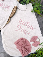 Load image into Gallery viewer, Personalized Beige Pink Baby Girl Outfit | Oatmeal Romper Pink Baby Name
