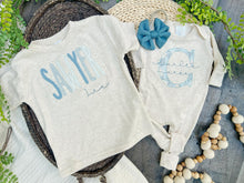 Load image into Gallery viewer, Personalized Kid Shirt | Oatmeal Shirt - Matching Sibling Light Blues
