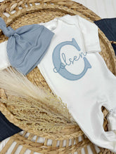 Load image into Gallery viewer, Personalized Newborn Baby Boy Outfit | White Romper Gray Baby Name
