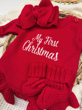 Load image into Gallery viewer, My First Christmas Baby Girl Sweater Romper – Red
