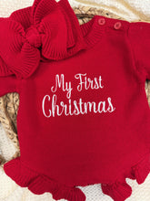 Load image into Gallery viewer, My First Christmas Baby Girl Sweater Romper – Red
