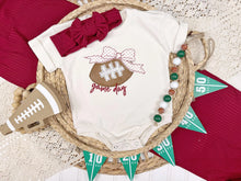 Load image into Gallery viewer, Baby Girl Football Outfit With Bow – Game Day Bodysuit
