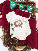 Load image into Gallery viewer, Baby Girl Football Outfit With Bow – Game Day Bodysuit
