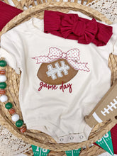 Load image into Gallery viewer, Baby Girl Football Outfit With Bow – Game Day Bodysuit

