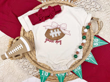 Load image into Gallery viewer, Baby Girl Football Outfit With Bow – Game Day Bodysuit
