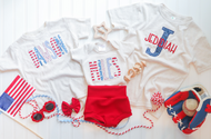 Personalized Baby Boy Outfit | Oatmeal Beige Bodysuit Red White and Blue Custom Baby Name