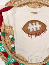 Load image into Gallery viewer, Baby Football Outfit With Knot Hat – Hit That Line Game Day Bodysuit
