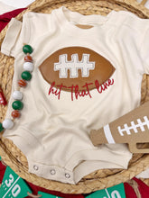 Load image into Gallery viewer, Baby Football Outfit With Knot Hat – Hit That Line Game Day Bodysuit

