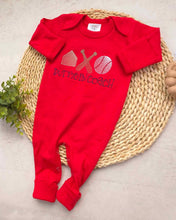 Load image into Gallery viewer, Baseball baby romper, embroidered baseball baby outfit, baseball romper for baby going home baby boy outfit newborn baseball baby shower red
