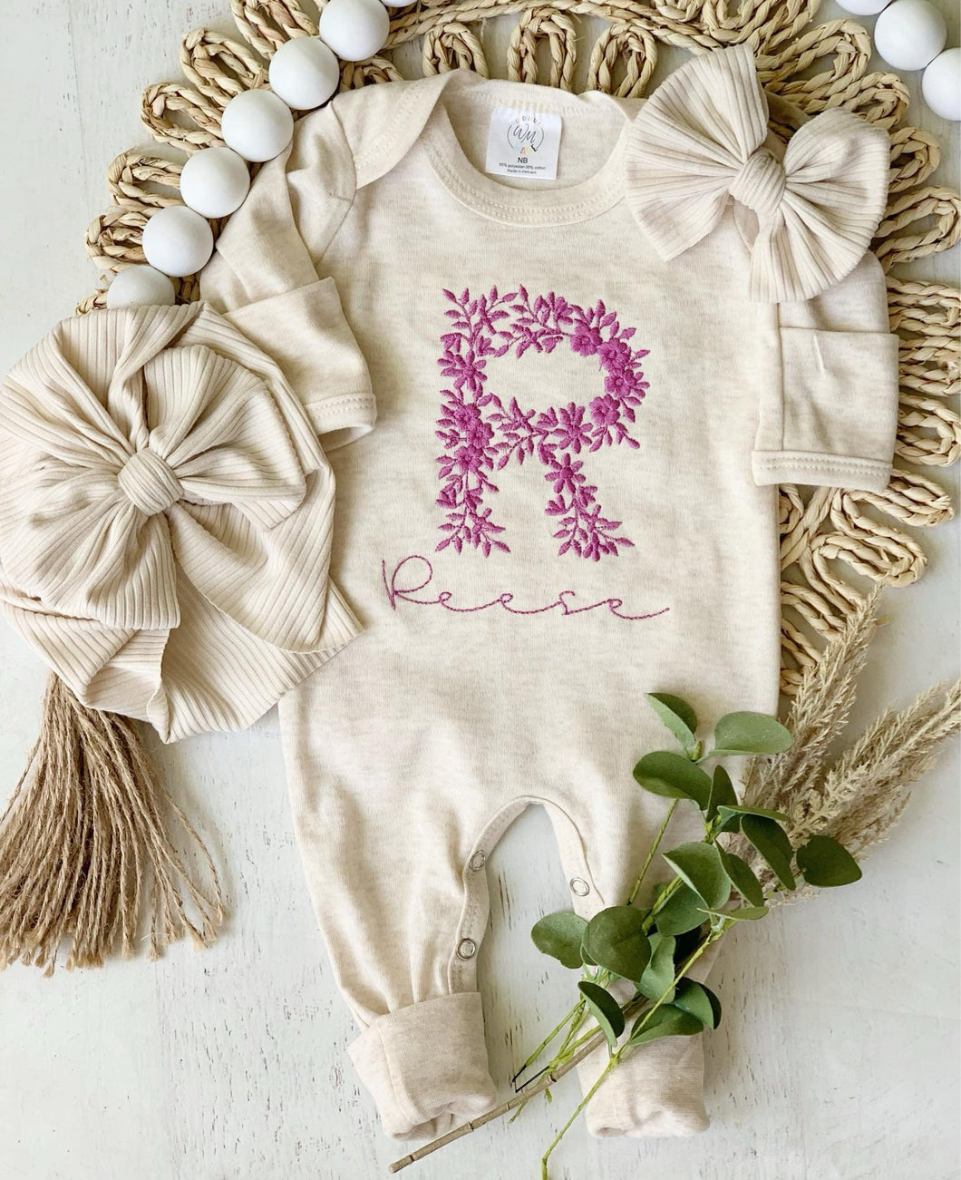 Personalized Baby Girl Coming Home Outfit Floral Pink Baby Name Romper, Custom Name Hospital Outfit, Special baby shower gift girl