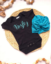 Load image into Gallery viewer, Personalized Teal Blue Newborn Baby outfit, custom name girl, coming home outfit for baby girl, baby girl outfit, Hospital Baby Pictures
