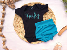 Load image into Gallery viewer, Personalized Teal Blue Newborn Baby outfit, custom name girl, coming home outfit for baby girl, baby girl outfit, Hospital Baby Pictures
