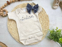 Load image into Gallery viewer, Personalized navy blue beige newborn outfit, custom name girl, coming home outfit for baby girl, baby girl outfit, aesthetic baby clothes
