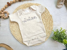 Load image into Gallery viewer, Personalized navy blue beige newborn outfit, custom name girl, coming home outfit for baby girl, baby girl outfit, aesthetic baby clothes
