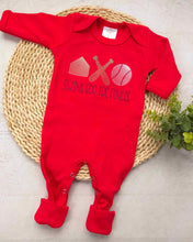 Load image into Gallery viewer, Baseball baby romper, embroidered baseball baby outfit, baseball romper for baby going home baby boy outfit newborn baseball baby shower red
