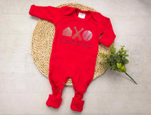 Load image into Gallery viewer, Baseball baby romper, embroidered baseball baby outfit, baseball romper for baby going home baby boy outfit newborn baseball baby shower red
