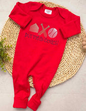 Load image into Gallery viewer, Baseball baby romper, embroidered baseball baby outfit, baseball romper for baby going home baby boy outfit newborn baseball baby shower red
