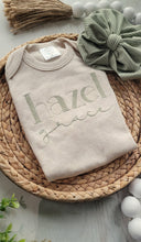 Load image into Gallery viewer, personalized baby girl outfit with bummies, custom name baby outfit with bows, sage green, baby girl going home outfit baby shower
