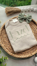 Load image into Gallery viewer, personalized baby girl outfit with bummies, custom name baby outfit with bows, sage green, baby girl going home outfit baby shower
