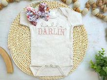 Load image into Gallery viewer, Baby Girl Highland Cow Outfit with Bummies, Hello Darlin Baby Girl Outfit, Going Home Newborn Baby Outfit Cowgirl Farm Girl Pink, Hospital
