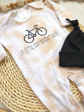 Load image into Gallery viewer, Baby boy bike outfit, a little dirt doesn&#39;t hurt newbor outfit, baby romper and hat gift set
