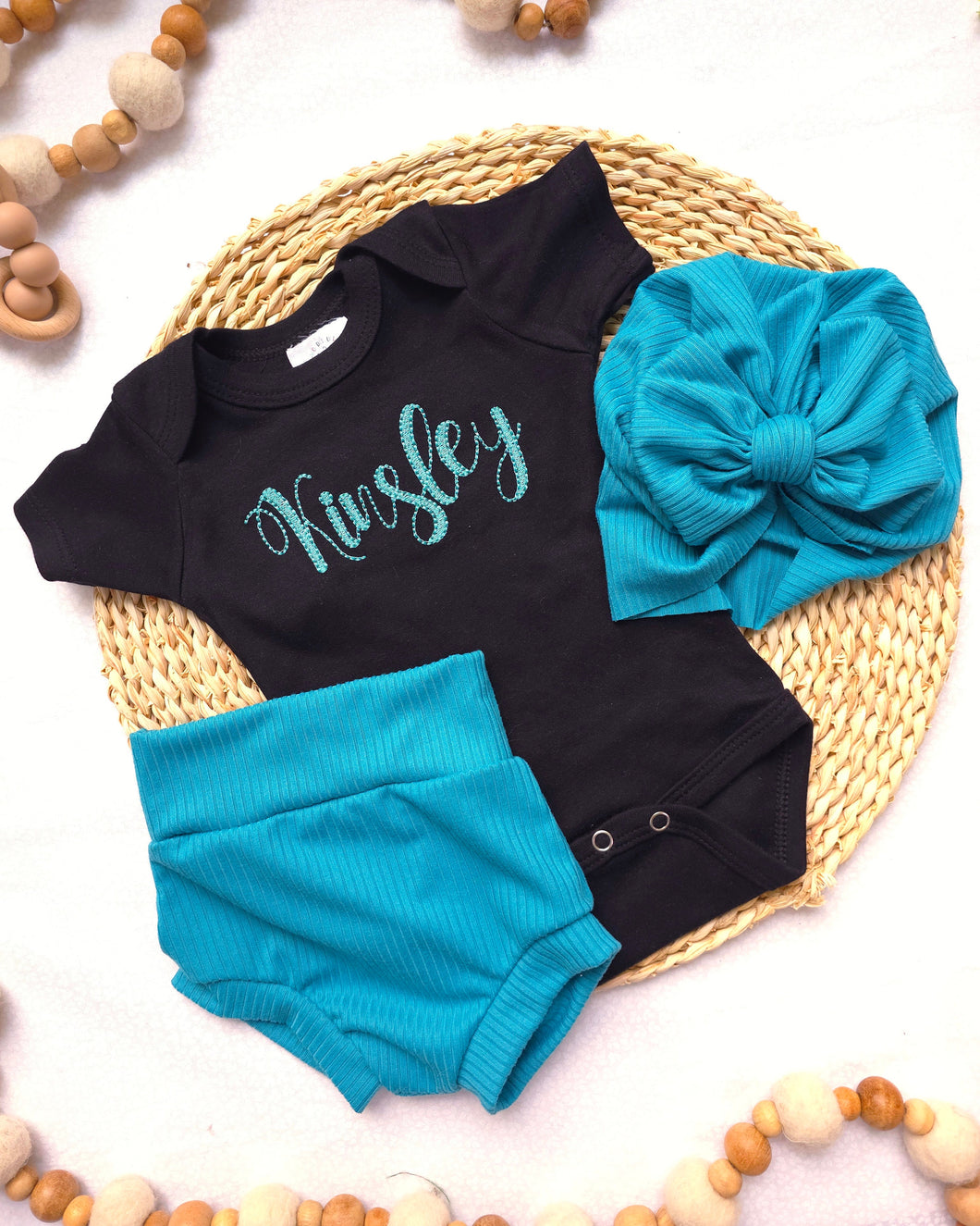 Personalized Teal Blue Newborn Baby outfit, custom name girl, coming home outfit for baby girl, baby girl outfit, Hospital Baby Pictures