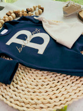 Load image into Gallery viewer, Personalized navy, blue, and beige newborn outfit, coming home outfit for baby boy, baby boy outfit, hospital outfit for boy
