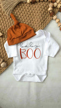 Load image into Gallery viewer, Personalized fall newborn outfit, custom name boy, baby boy coming home outfit, hospital outfit for boy baby shower gift autumn halloween
