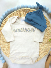 Load image into Gallery viewer, Personalized blue and beige newborn outfit, custom name boy, baby boy coming home outfit, hospital outfit for boy baby shower gift
