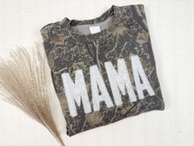 Load image into Gallery viewer, Camo Mama Sweatshirt – White Lace Appliqué Crewneck
